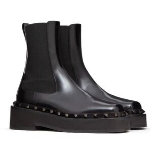 Valentino Black Stud-Trim Platform Chelsea Boots